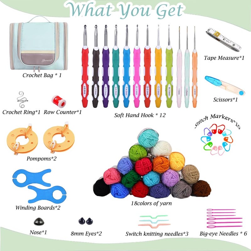 Yarniss Crochet Kits with Case, Beginner Crochet Set Includes 1050 Yards Crochet Yarn & 12 Size Ergonomic Crochet Hooks - Image 2